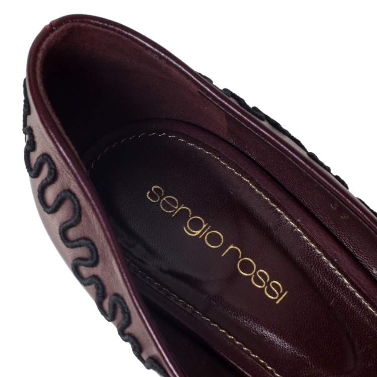 Pre Owned Sergio Rossi Burgundy Leather Embellished Platform Open Toe Pumps Size 39