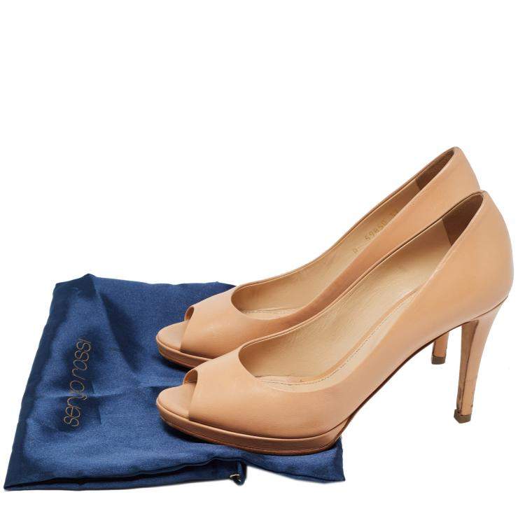 Pre Owned Sergio Rossi Beige Leather Peep Toe Pumps Size 37
