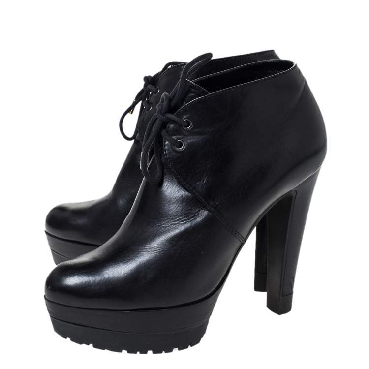 Pre Owned Sergio Rossi Black Leather Platform Ankle Booties Size 37.5