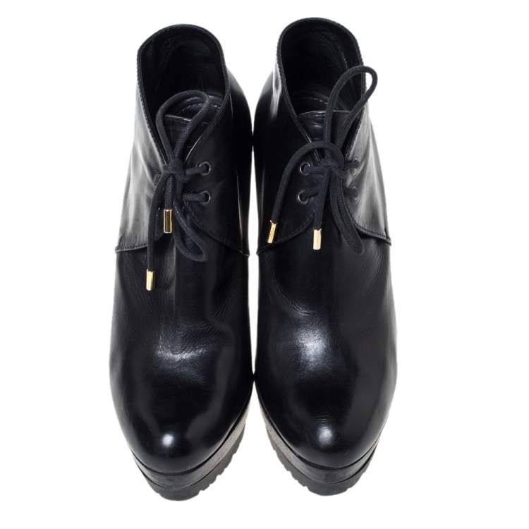 Pre Owned Sergio Rossi Black Leather Platform Ankle Booties Size 37.5