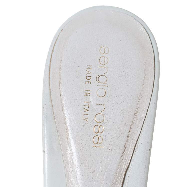 Pre Owned Sergio Rossi White Leather Buckle Detail Platform Slide Sandals Size 39.5