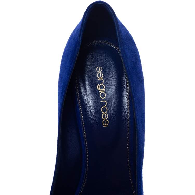 Pre Owned Sergio Rossi Blue Suede Leather Embellished Pumps Size 38