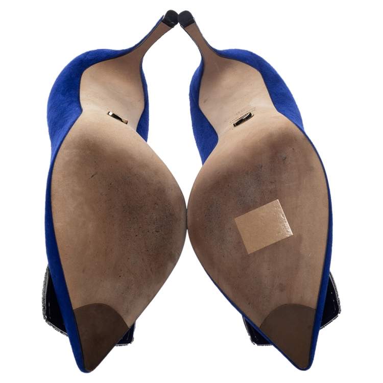 Pre Owned Sergio Rossi Blue Suede Leather Embellished Pumps Size 38