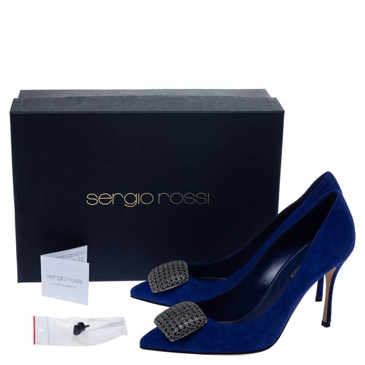 Pre Owned Sergio Rossi Blue Suede Leather Embellished Pumps Size 38
