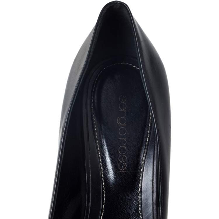 مملوكة مسبقًا Sergio Rossi Black/Grey Leather Peep Toe Platform Wedge Pumps Size 37