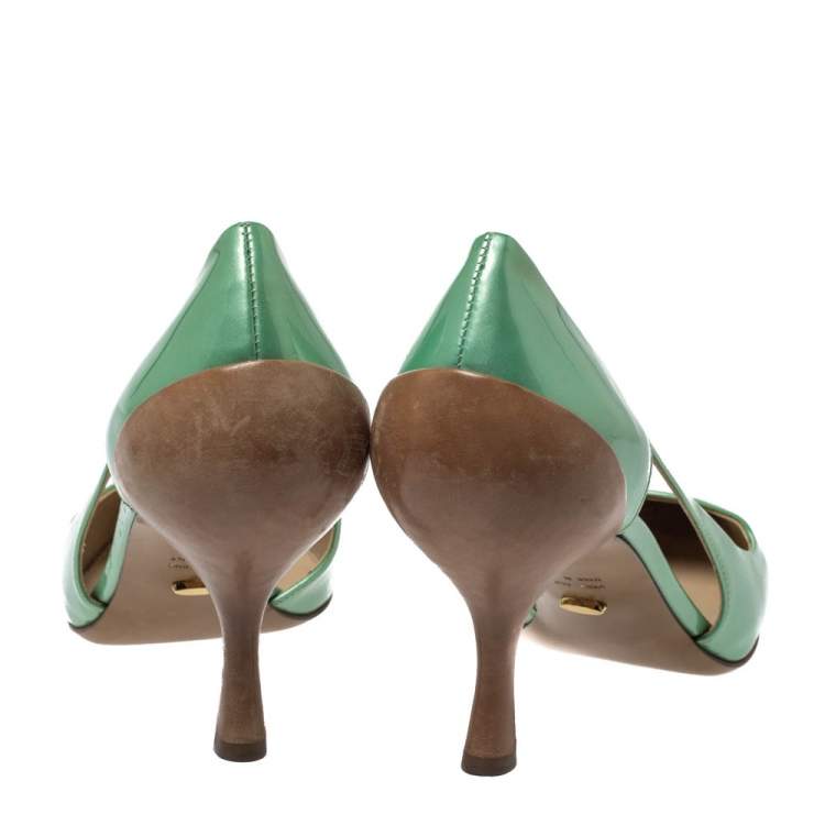 Pre Owned Sergio Rossi Green Patent And Brown Leather Cut Out Pumps Size 38