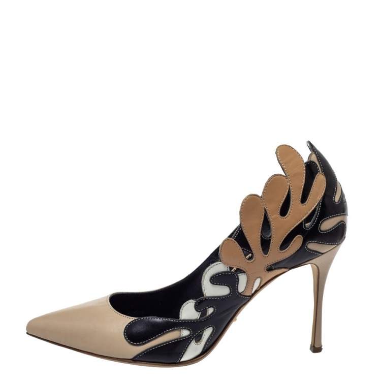 Pre Owned Sergio Rossi Multicolor Leather Cut Out Detail Pointed Toe Pumps Size 38