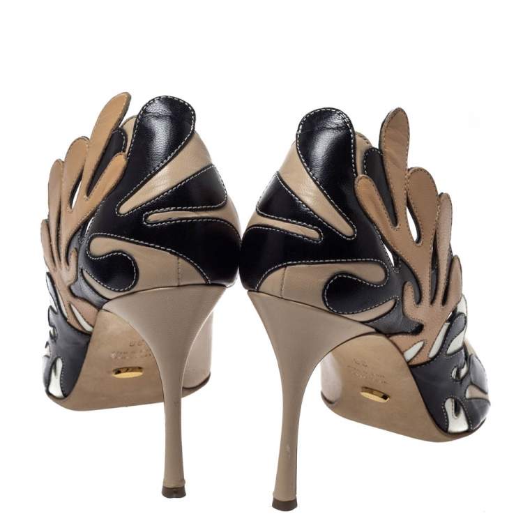 Pre Owned Sergio Rossi Multicolor Leather Cut Out Detail Pointed Toe Pumps Size 38