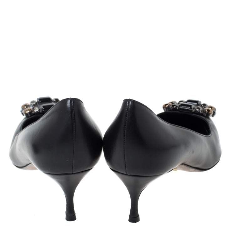 Pre Owned Sergio Rossi Black Leather Crystal Embellished Pointed Toe Pumps Size 40
