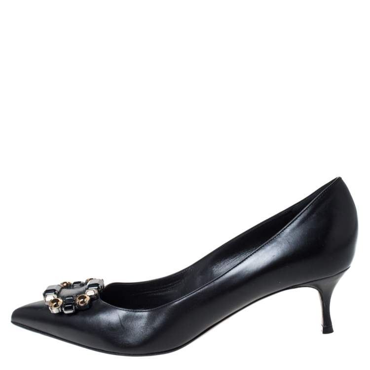 Pre Owned Sergio Rossi Black Leather Crystal Embellished Pointed Toe Pumps Size 40