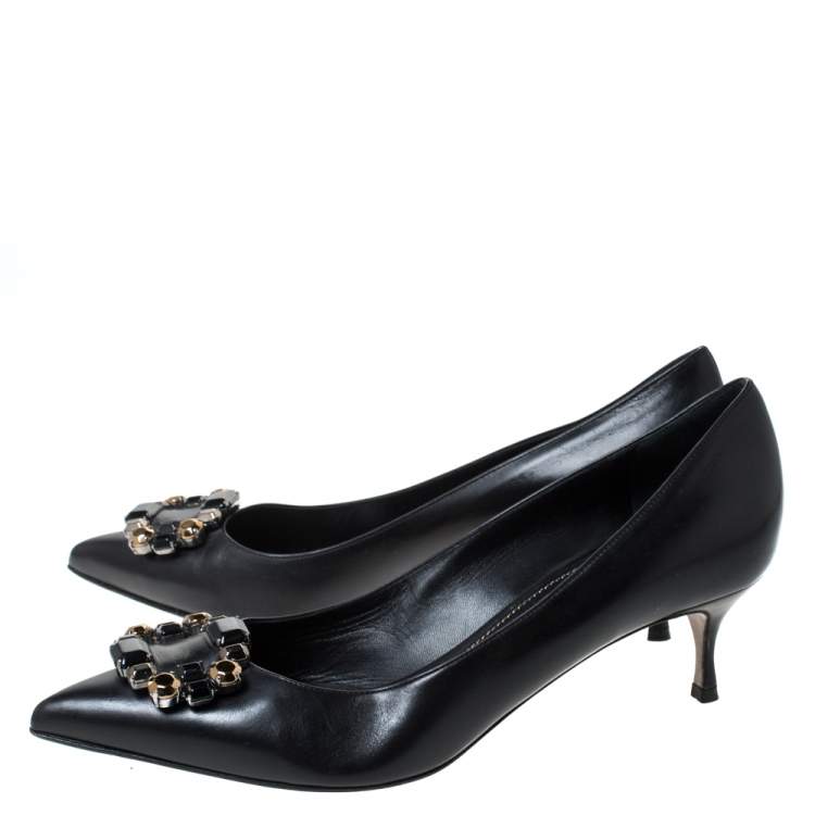 Pre Owned Sergio Rossi Black Leather Crystal Embellished Pointed Toe Pumps Size 40