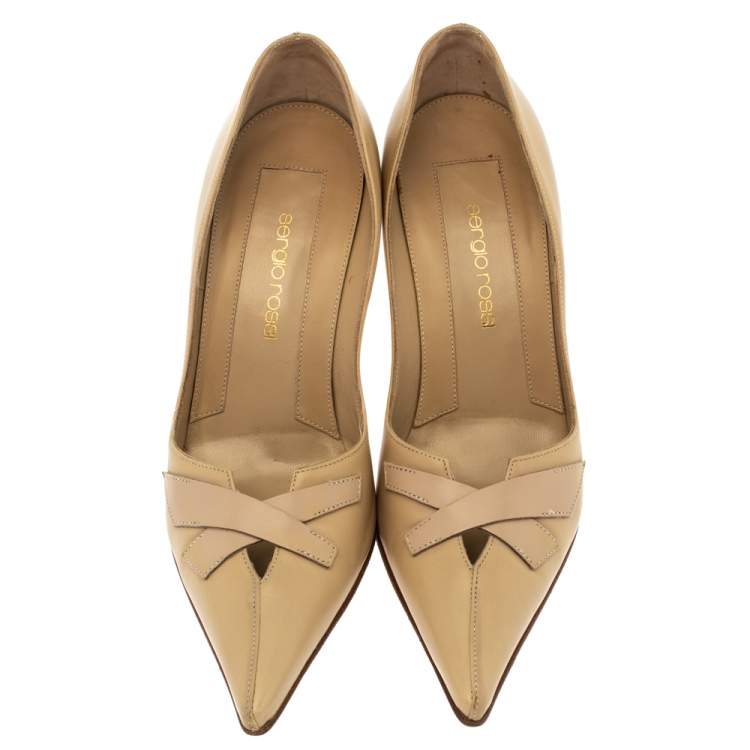 Pre Owned Sergio Rossi Beige Leather Pointed Toe Pumps Size 36