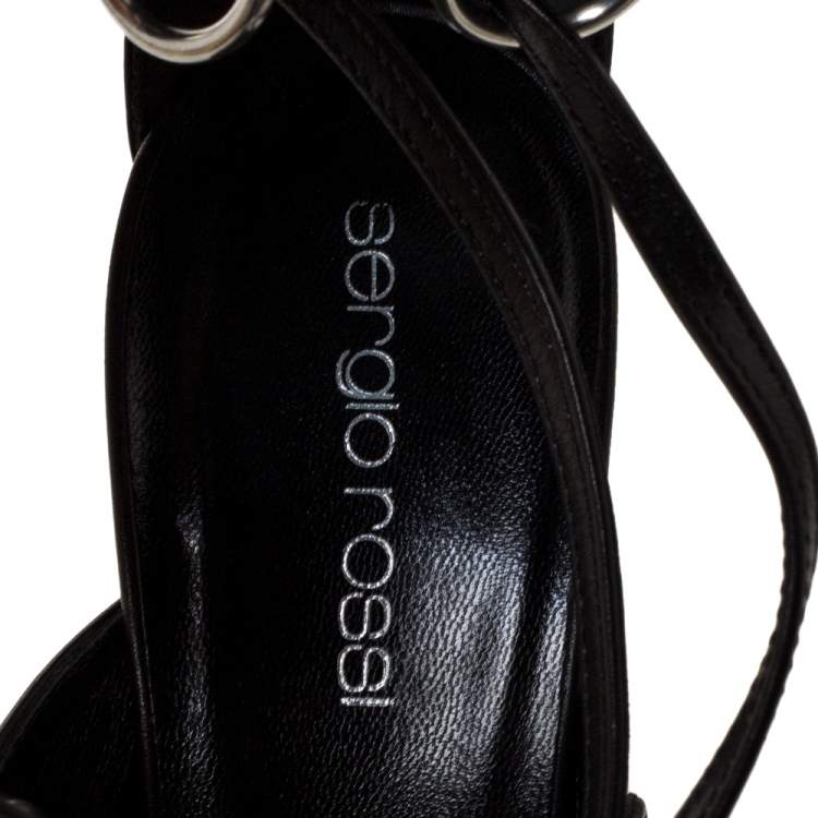 Pre Owned Sergio Rossi Black Leather Ankle Loop Strap Pointed Toe Pump Size 35.5