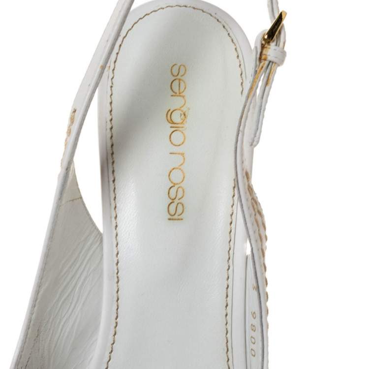 Pre Owned Sergio Rossi White Leather Peep Toe Platform Slingback Sandals Size 36
