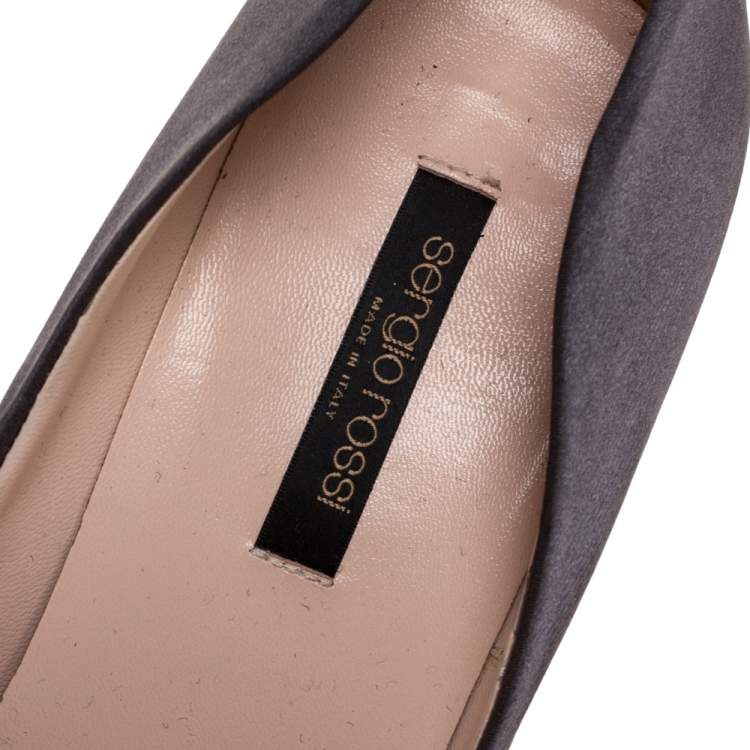 Pre Owned Sergio Rossi Grey Satin Crystal Embellished Pointed Toe Pumps Size 38.5