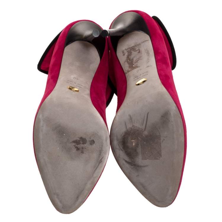 Pre Owned Sergio Rossi Fuchsia/Black Suede Swirl Detail Round Toe Pumps Size 40