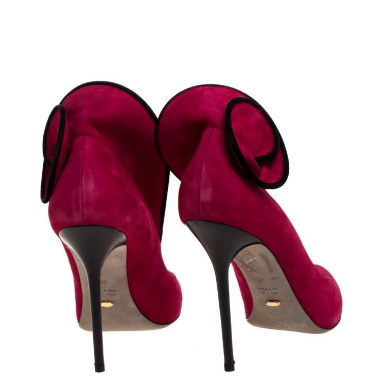 Pre Owned Sergio Rossi Fuchsia/Black Suede Swirl Detail Round Toe Pumps Size 40