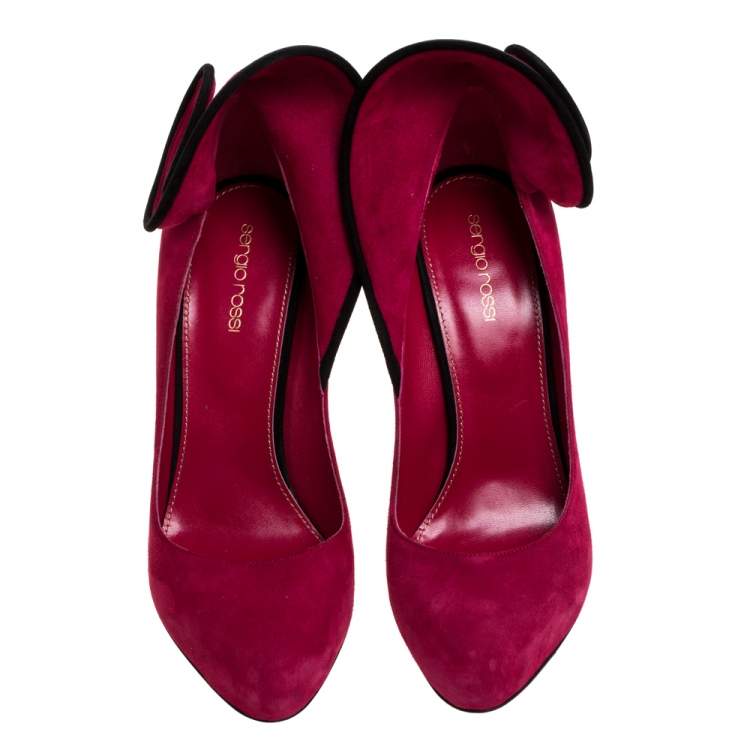 Pre Owned Sergio Rossi Fuchsia/Black Suede Swirl Detail Round Toe Pumps Size 40