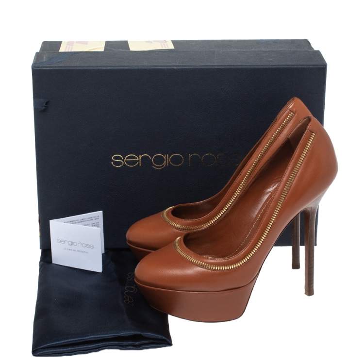 Pre Owned Sergio Rossi Brown Leather Platform Pumps Size 36