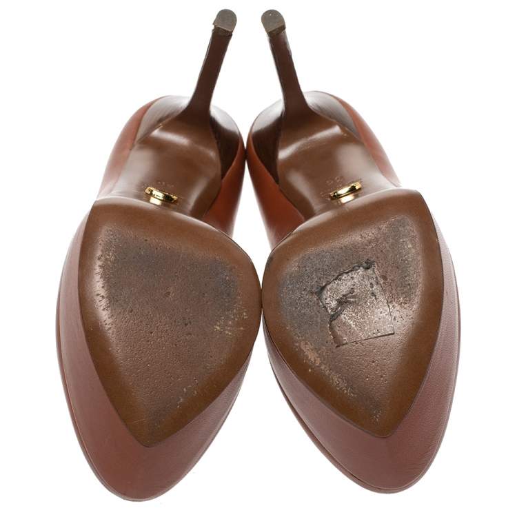 Pre Owned Sergio Rossi Brown Leather Platform Pumps Size 36