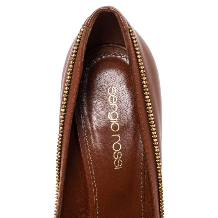 Pre Owned Sergio Rossi Brown Leather Platform Pumps Size 36