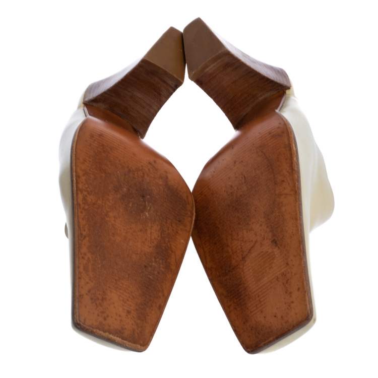 Pre Owned Sergio Rossi Cream Leather Block Heel Square Toe Mules Size 39
