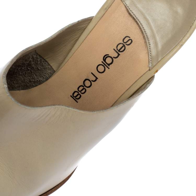 Pre Owned Sergio Rossi Cream Leather Block Heel Square Toe Mules Size 39