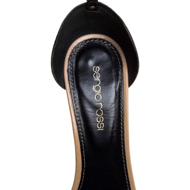 Pre Owned Sergio Rossi Black Patent Leather Metal Heel Ankle Strap Sandals Size 36