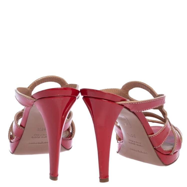 Pre Owned Sergio Rossi Red Patent Leather Slide Sandals Size 38.5