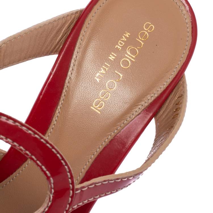 Pre Owned Sergio Rossi Red Patent Leather Slide Sandals Size 38.5