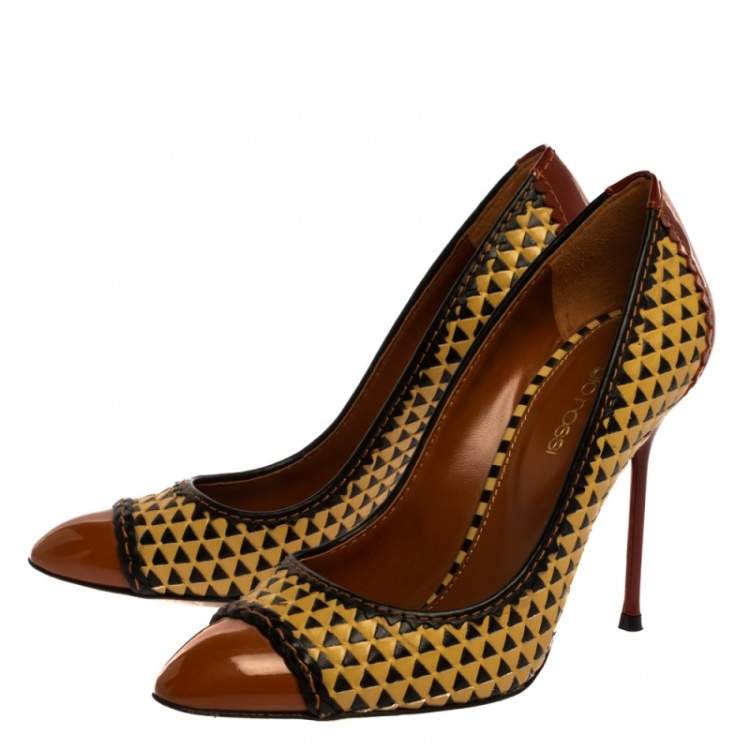 Pre Owned Sergio Rossi Multicolor Woven Leather And Patent Pumps Size 35.5
