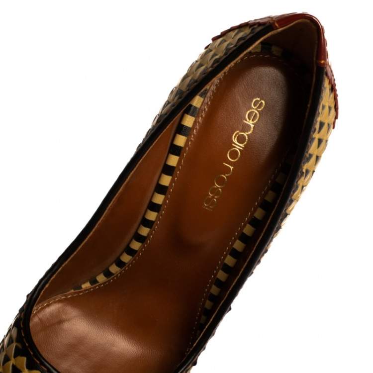 Pre Owned Sergio Rossi Multicolor Woven Leather And Patent Pumps Size 35.5