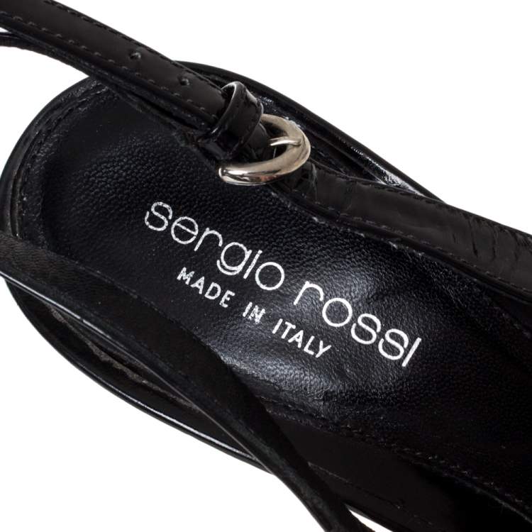Pre Owned Sergio Rossi Black Patent Leather Slingback Peep Toe Platform Sandals Size 39