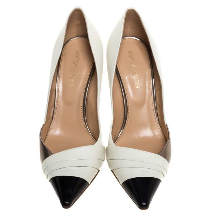 Pre Owned Sergio Rossi Tri Color Leather Pleated Cap Toe Pumps Size 35.5