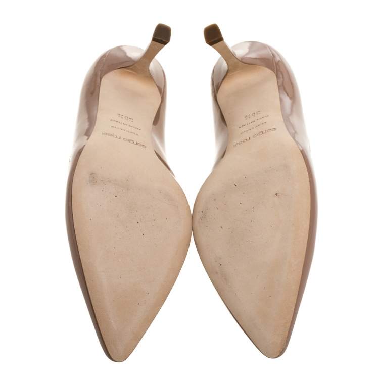 Pre Owned Sergio Rossi Nude Patent Leather Pointed Toe Pumps Size 35.5