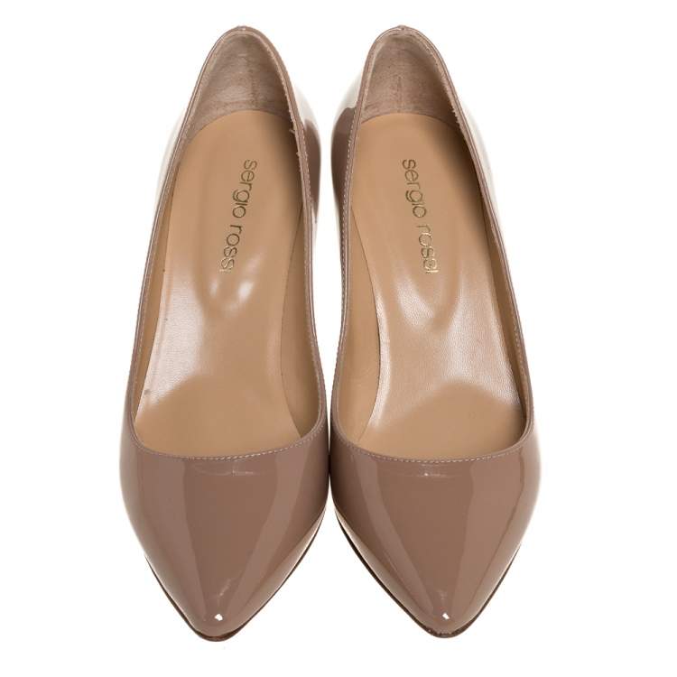 Pre Owned Sergio Rossi Nude Patent Leather Pointed Toe Pumps Size 35.5