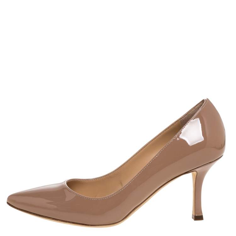 Pre Owned Sergio Rossi Nude Patent Leather Pointed Toe Pumps Size 35.5