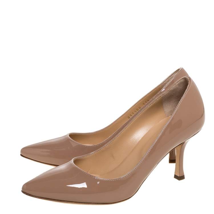 Pre Owned Sergio Rossi Nude Patent Leather Pointed Toe Pumps Size 35.5