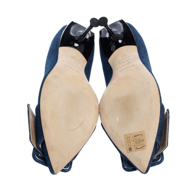 Pre Owned Sergio Rossi Blue Denim Buckle Pointed Toe Pumps Size 35