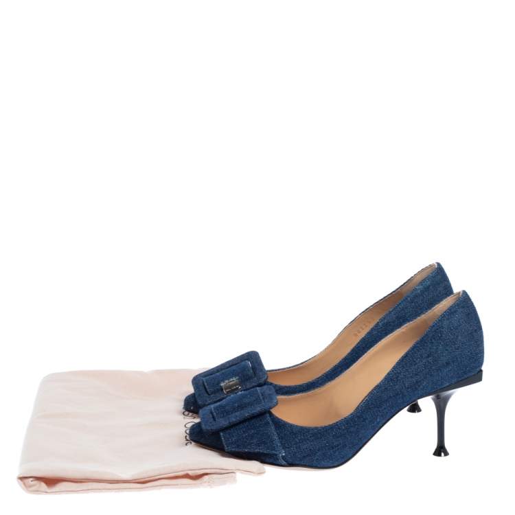 Pre Owned Sergio Rossi Blue Denim Buckle Pointed Toe Pumps Size 35