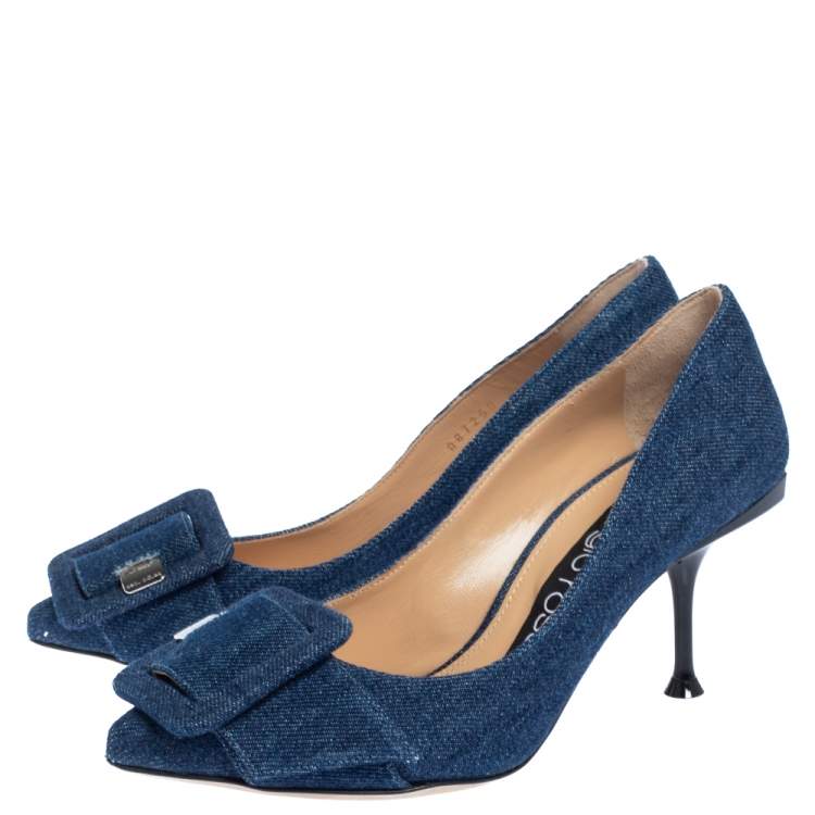 Pre Owned Sergio Rossi Blue Denim Buckle Pointed Toe Pumps Size 35