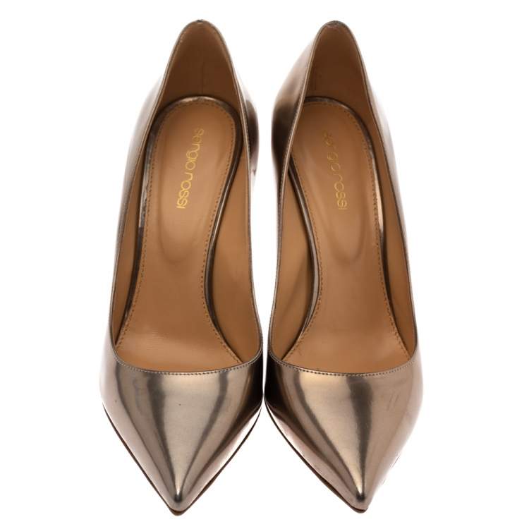 Pre Owned Sergio Rossi Metallic Bronze Leather Pointed Toe Pumps Size 39