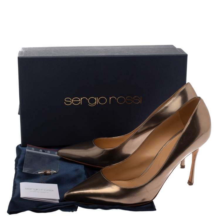 Pre Owned Sergio Rossi Metallic Bronze Leather Pointed Toe Pumps Size 39