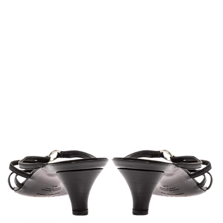 Pre Owned Sergio Rossi Black Leather Strappy Kitten Heel Sandals Size 41