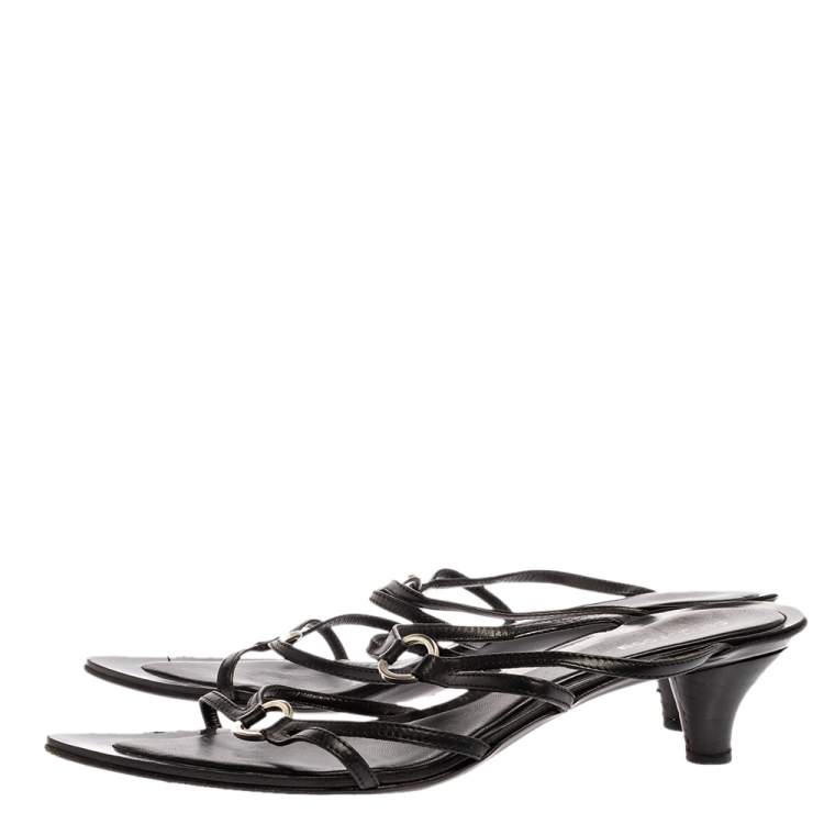 Pre Owned Sergio Rossi Black Leather Strappy Kitten Heel Sandals Size 41