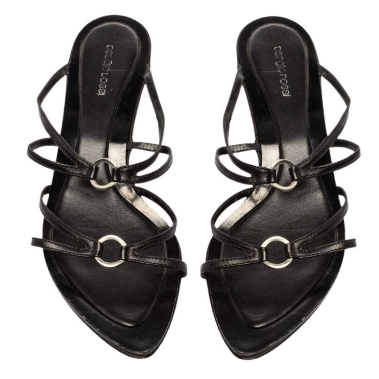 Pre Owned Sergio Rossi Black Leather Strappy Kitten Heel Sandals Size 41
