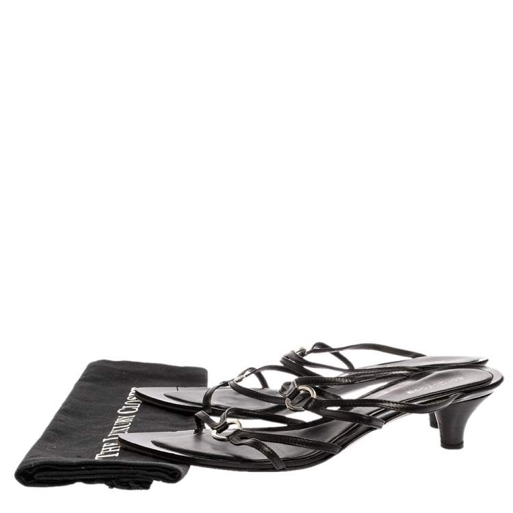 Pre Owned Sergio Rossi Black Leather Strappy Kitten Heel Sandals Size 41