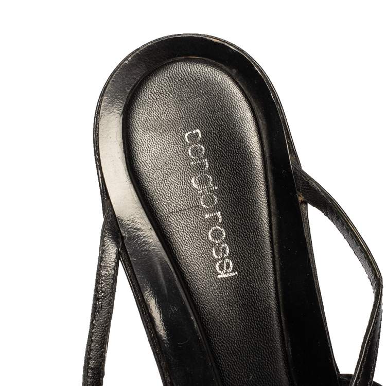 Pre Owned Sergio Rossi Black Leather Strappy Kitten Heel Sandals Size 41