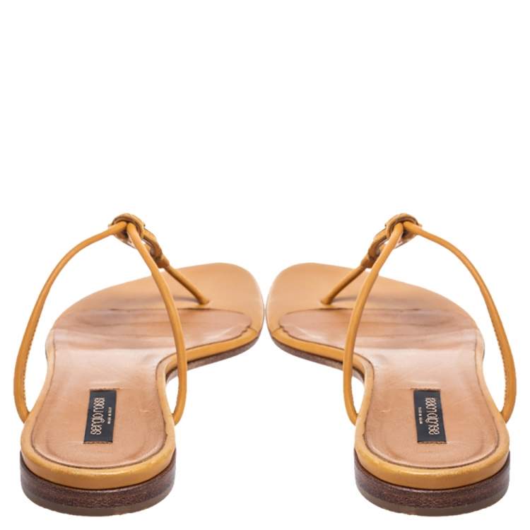 Pre Owned Sergio Rossi Tan Leather Knot Detail Flat Thong Sandals Size 40.5