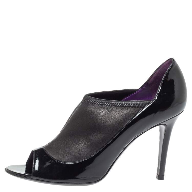 Pre Owned Sergio Rossi Black Patent Leather And Stretch Leather Slip On Booties Size 38.5